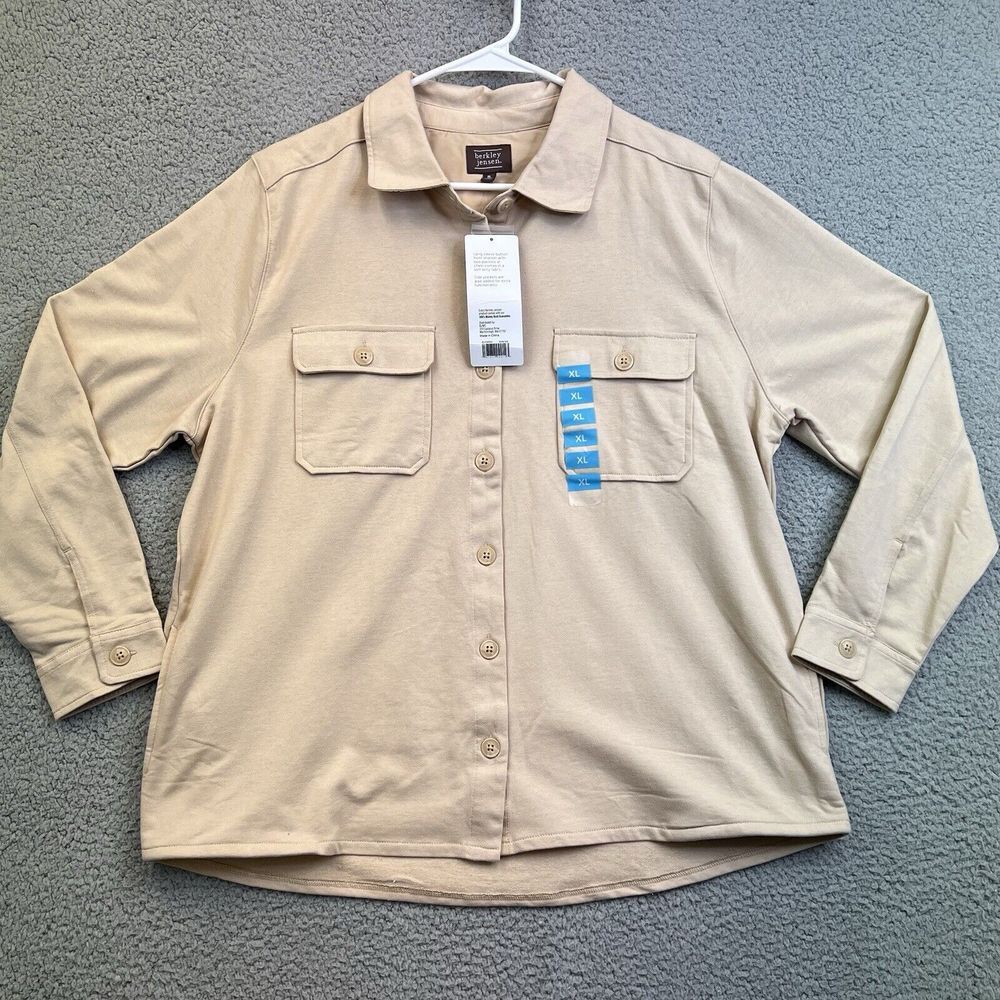 Berkeley Jensen Women's Shirt Shacket‎ Sz XL Tan with Side Pockets